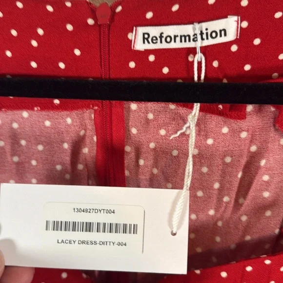 Reformation Red Lacey Ditty Polka Dot Midi to Maxi Milkmaid Dress Size 4 NWT - Picture 4 of 9